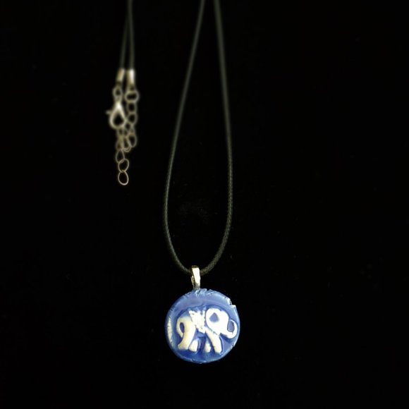Handmade Ceramic Blue Elephant Pendant Necklace - Picture 4 of 14